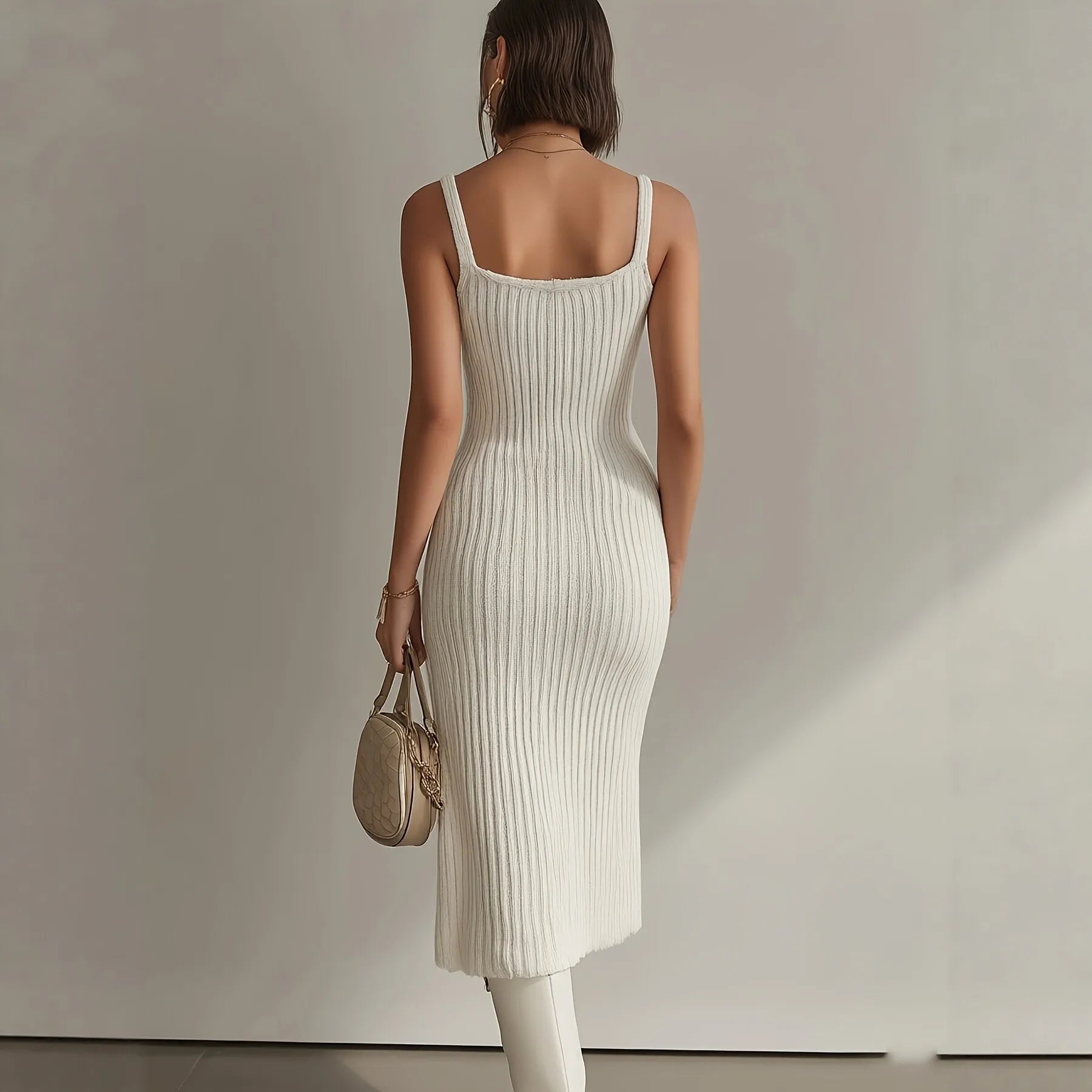 Cross-Border Knitted Slim Fit Dress Sexy Slit Mid-Length Wrap around Strapless Gown V-Neck