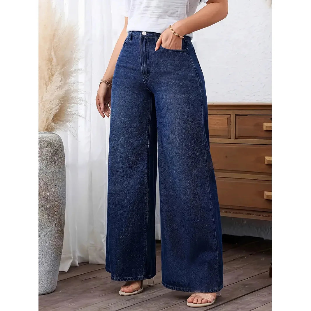 Women Denim Pant Jeans Vintage Wide Leg Long Pants Slim Fit High Waist Y2k Streetwear Elegant Splice Work Casual Loose Capris
