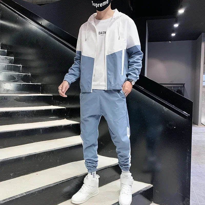 New Men's Casual Sportswear Set Spring Autumn Jacket Two-Piece Student Trendy Brand Outerwear Long Pants