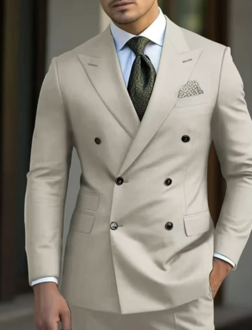 man 2 piece outfit set Pointed collar high-quality slim jackets men's suit with peak lapel for wedding Summer beach