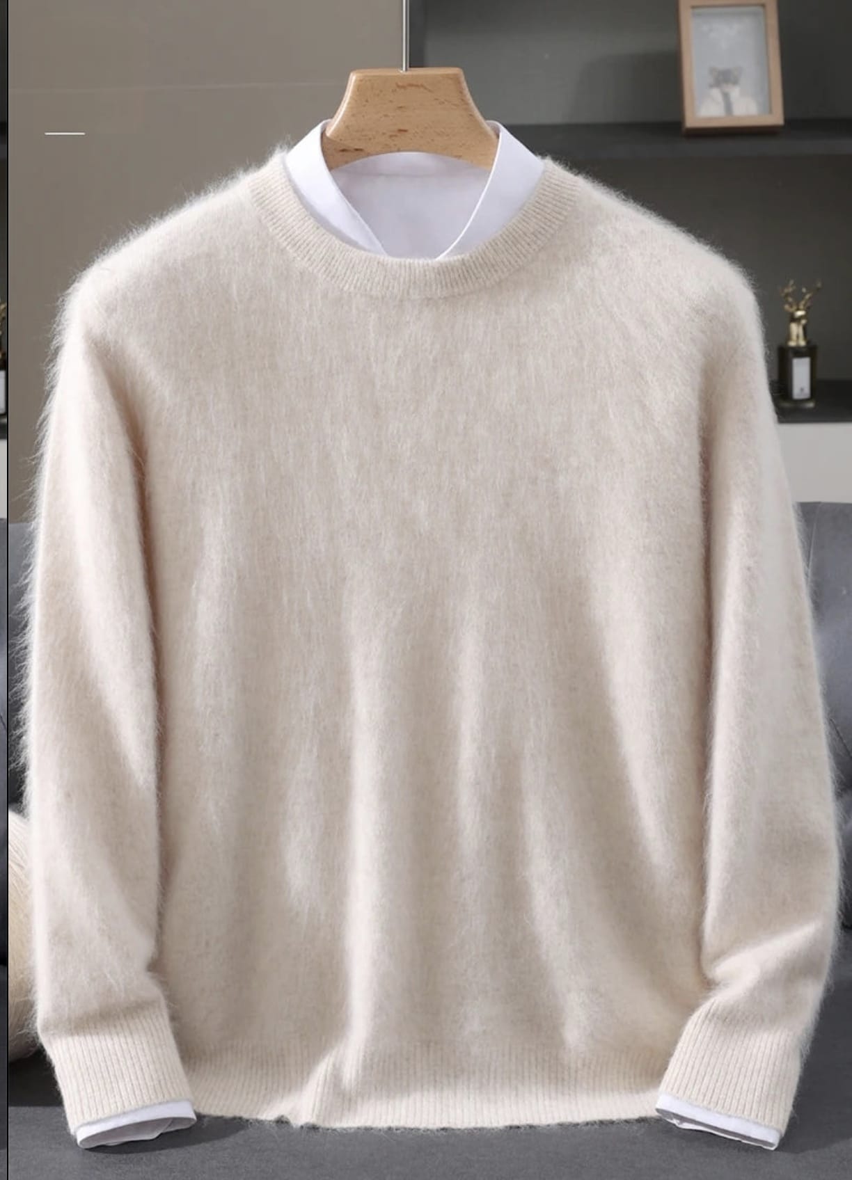 Men's Classic Mink Cashmere Blend Round Neck Pullover