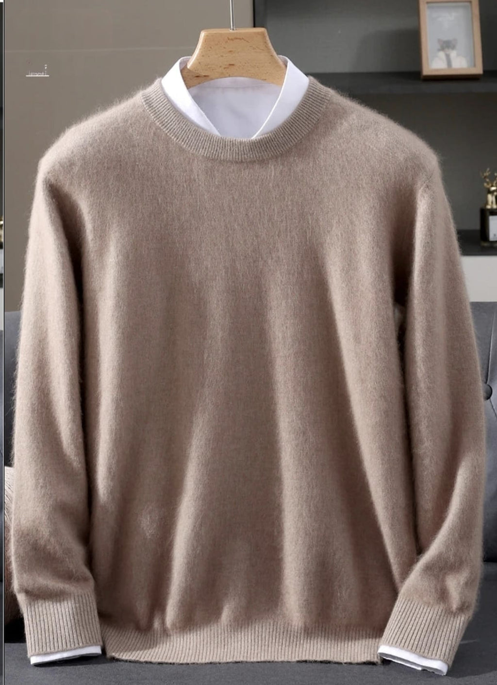 Men's Classic Mink Cashmere Blend Round Neck Pullover