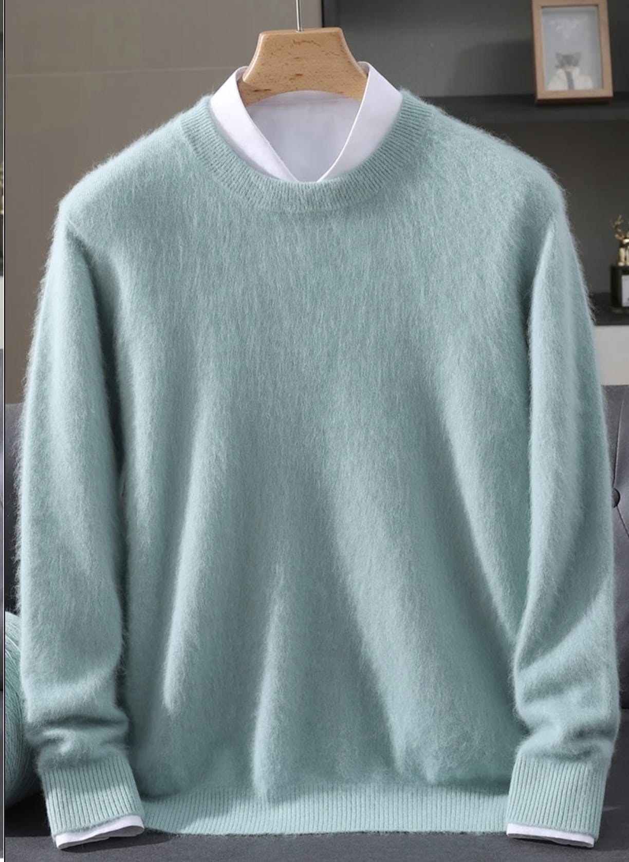 Men's Classic Mink Cashmere Blend Round Neck Pullover