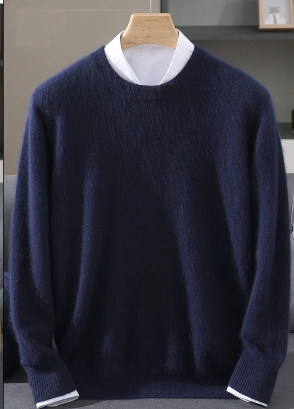 Men's Classic Mink Cashmere Blend Round Neck Pullover