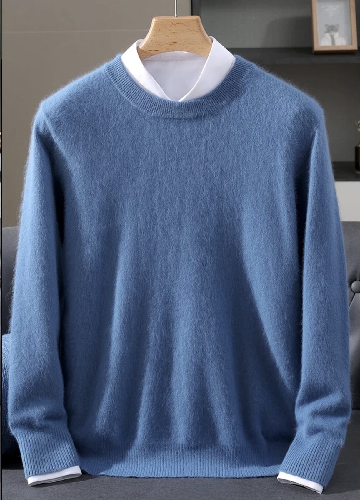 Men's Classic Mink Cashmere Blend Round Neck Pullover