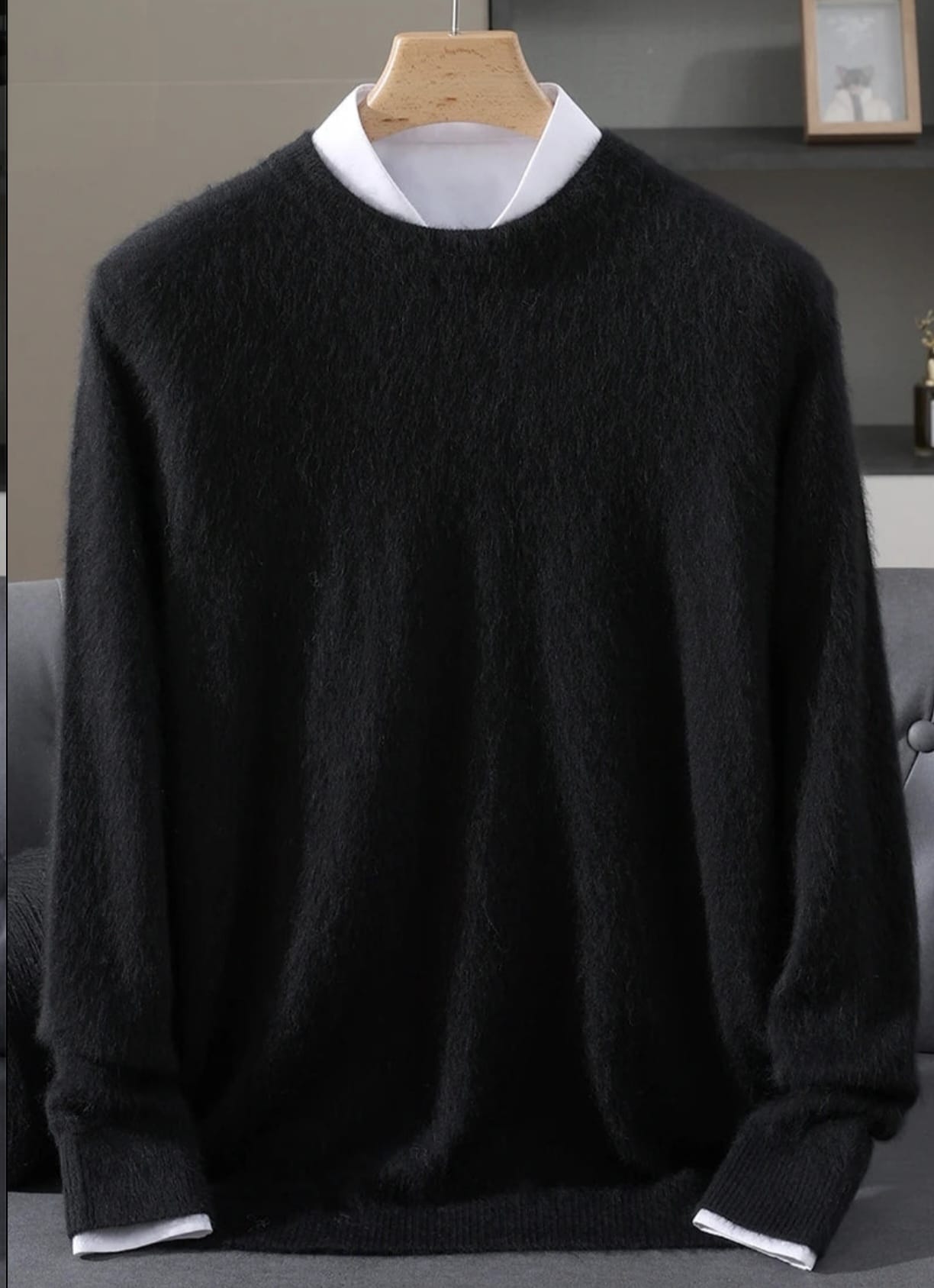 Men's Classic Mink Cashmere Blend Round Neck Pullover