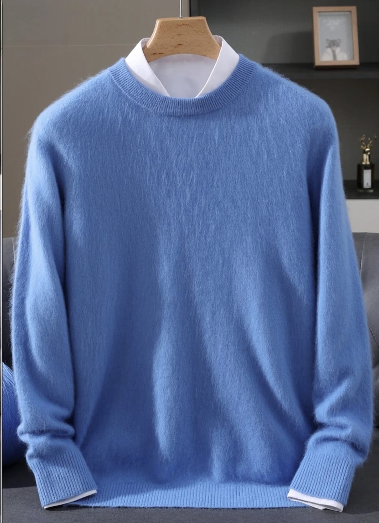 Men's Classic Mink Cashmere Blend Round Neck Pullover