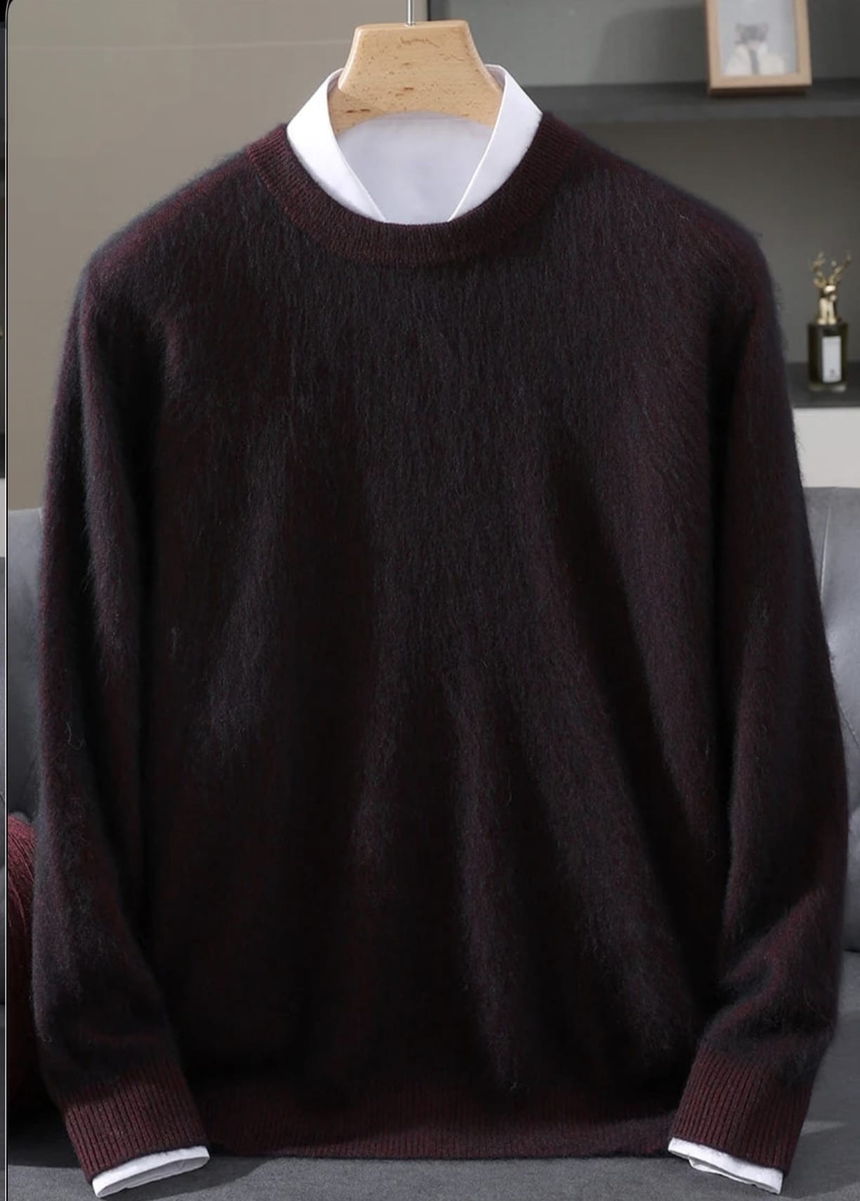 Men's Classic Mink Cashmere Blend Round Neck Pullover