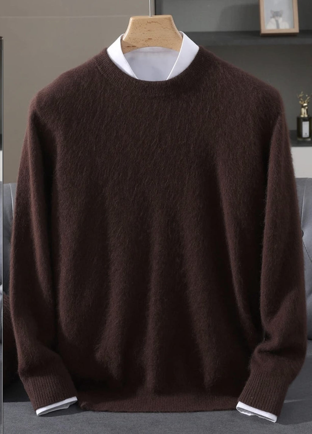 Men's Classic Mink Cashmere Blend Round Neck Pullover