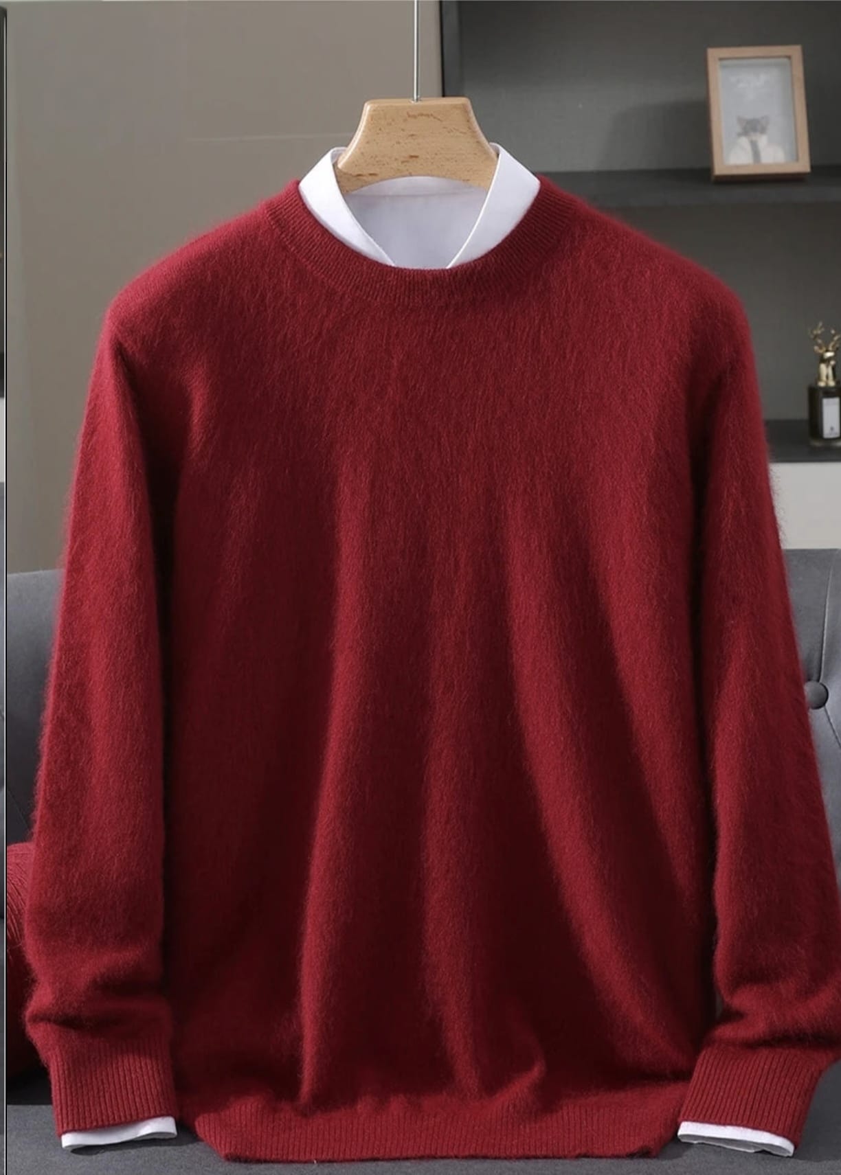 Men's Classic Mink Cashmere Blend Round Neck Pullover