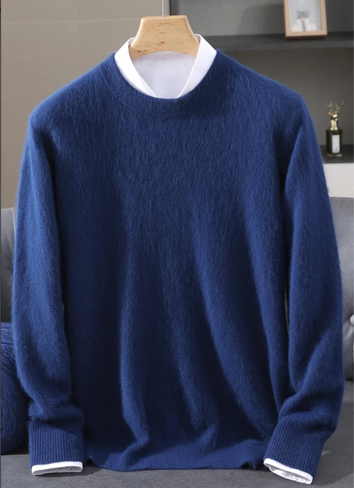 Men's Classic Mink Cashmere Blend Round Neck Pullover