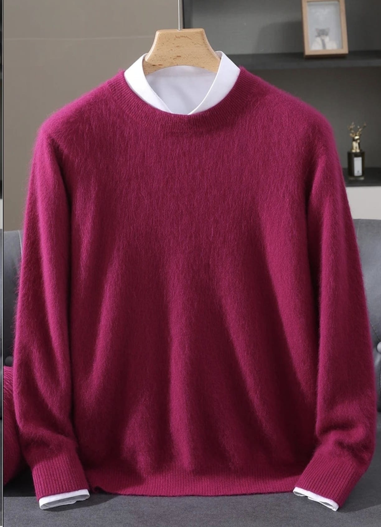 Men's Classic Mink Cashmere Blend Round Neck Pullover
