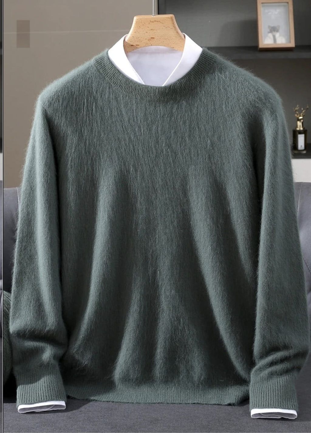 Men's Classic Mink Cashmere Blend Round Neck Pullover