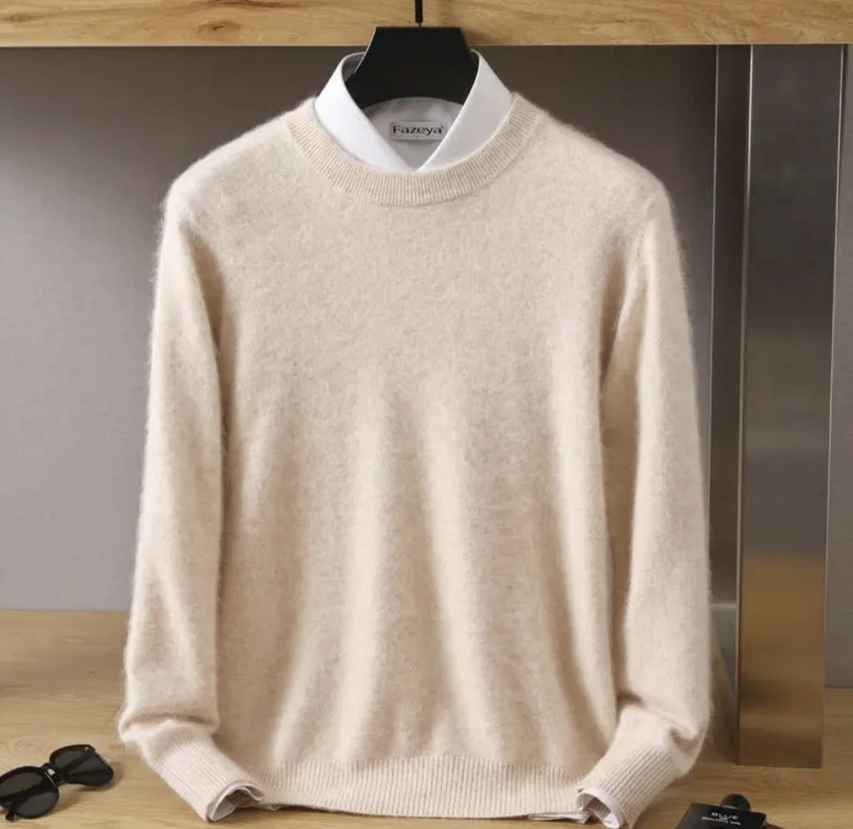 Men's Classic Mink Cashmere Blend Round Neck Pullover