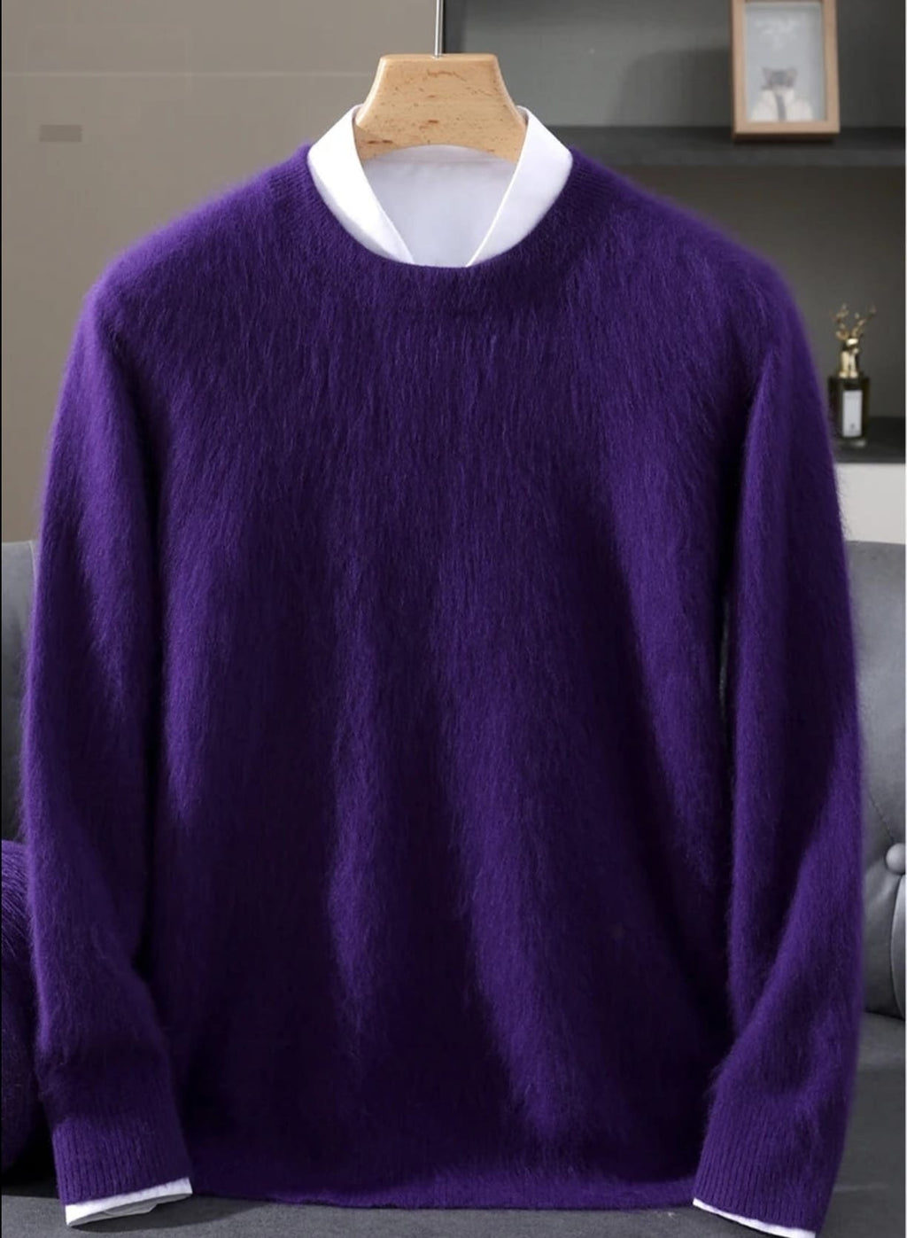 Men's Classic Mink Cashmere Blend Round Neck Pullover