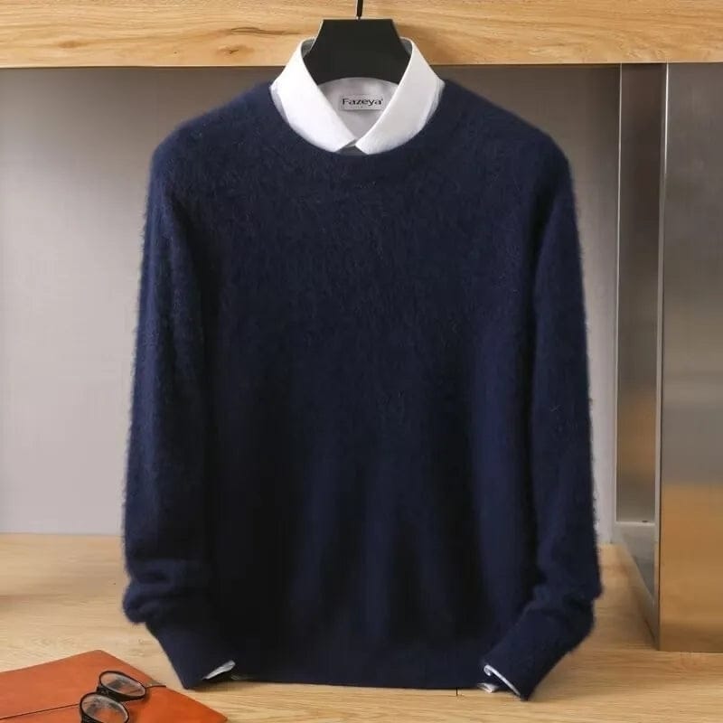 Men's Classic Mink Cashmere Blend Round Neck Pullover