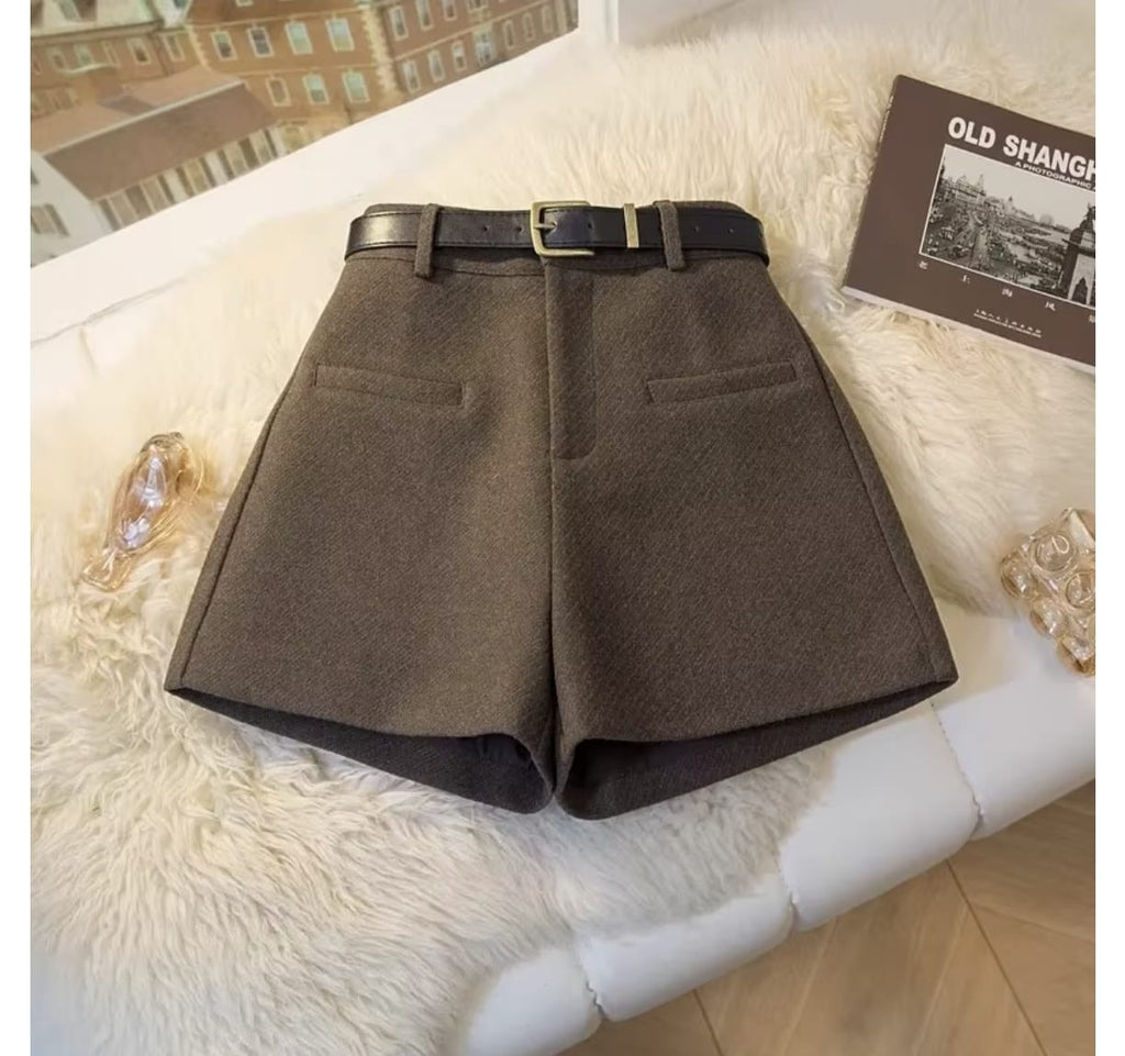 Women's Elegant High-Waisted Shorts with Belt – Chic Structured A-Line Dress Shorts