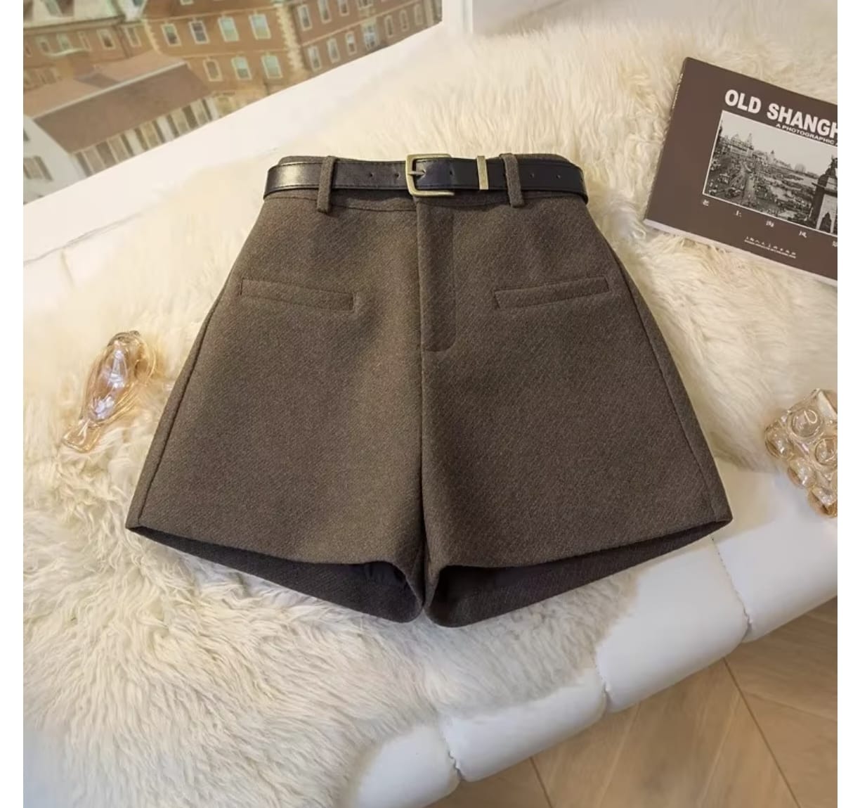 Women's Elegant High-Waisted Shorts with Belt – Chic Structured A-Line Dress Shorts
